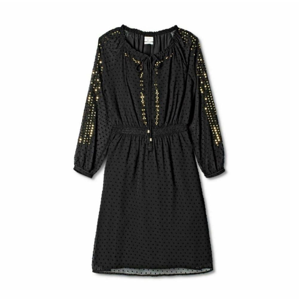 Altuzarra Target Women’s Black Swiss Dot & Gold Sequins Long Sleeve Dress Size 4 - Picture 3 of 11